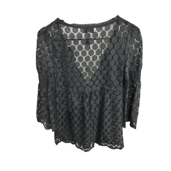 Ann Taylor Loft NWT Navy Crochet Lace Top Bell Sleeves Whimsygoth Witchy Sz XS - Picture 2 of 10